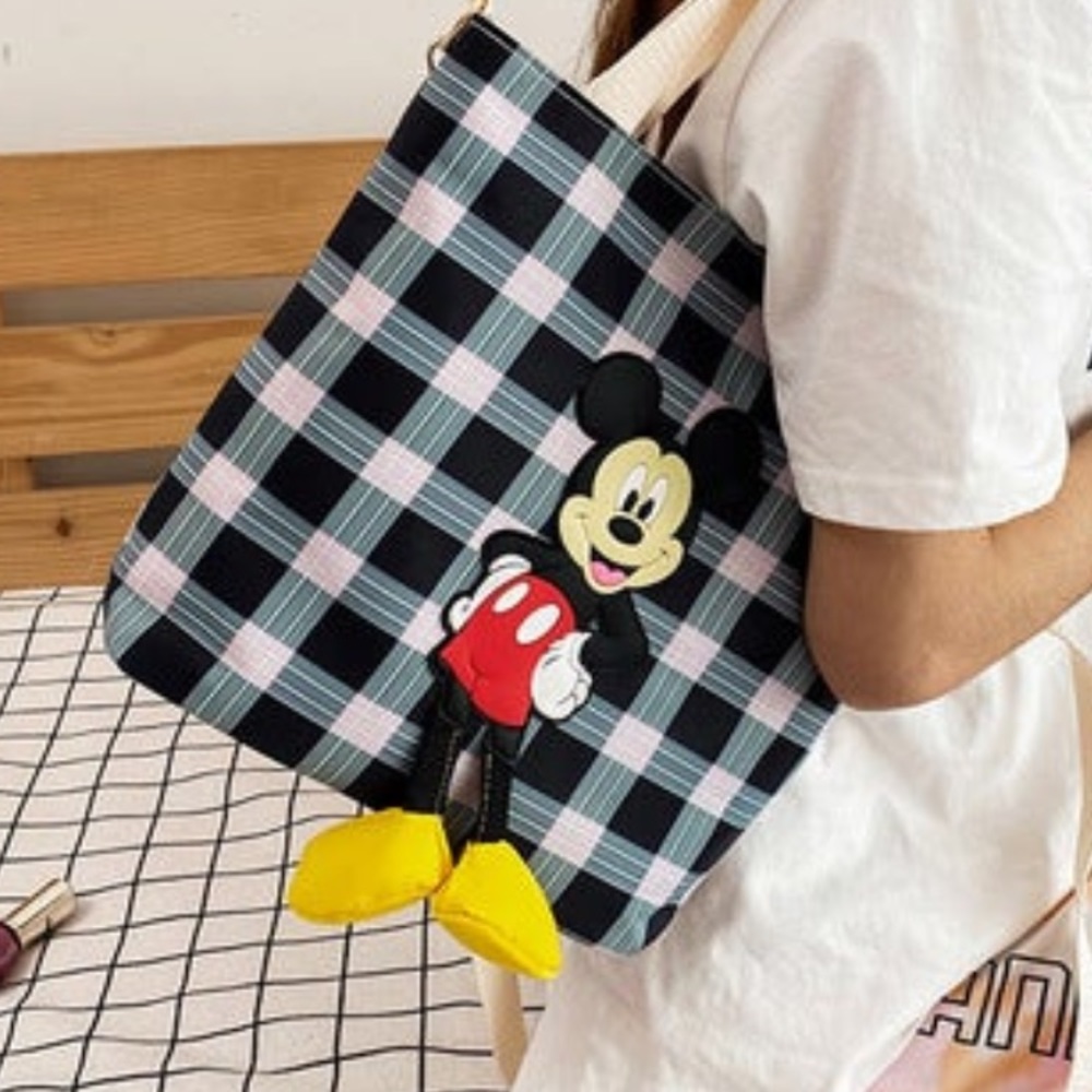 Fabiani Mickey Mouse plaid handbag with plush feet
